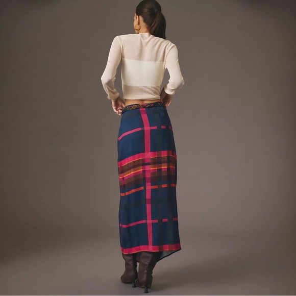 Farm Rio x Anthropologie Plaid Wrap Skirt Tie Waist Linen Blend Size Small - Picture 3 of 12